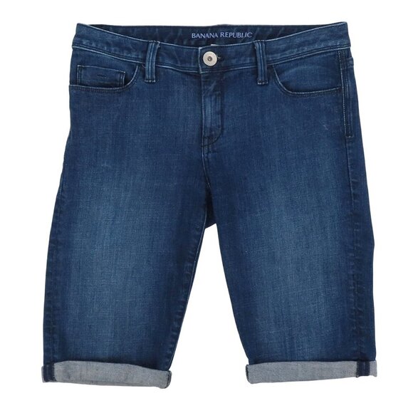 Banana Republic Women 26 Bermuda Roll Cuff Blue Jean Shorts Cotton Blend Pockets - Picture 1 of 9